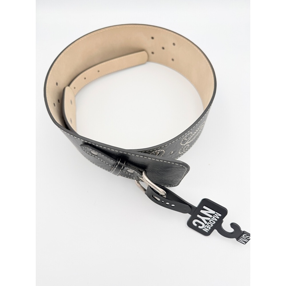 Madden NYC Womens Wide Waist Belt Black Faux Leather Studded Stitched SM